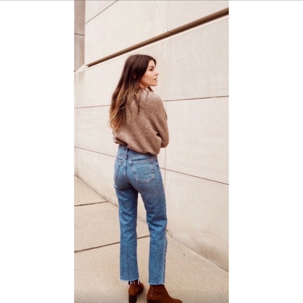 & Other Stories Wide Leg Jeans Denim High Rise Raw Hem Casual Minimalist Blue - Picture 3 of 13